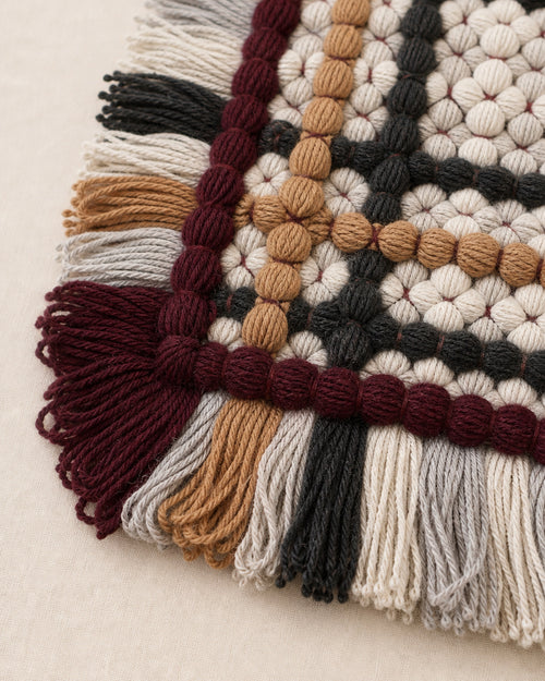 Quieted No.004 - Woven Ember Handwoven Chair Pad, 45cm - detail view